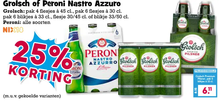Aanbieding: Grolsch or Peroni Nastro Azzurro