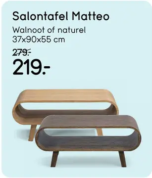 Aanbieding: Salontafel Matteo - naturel - 37x90x55 cm