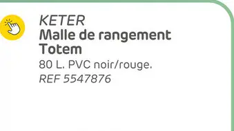 Offre: Malle de rangement keter totem 80l pvc noir/rouge