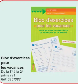 Offre: Bloc d'exercices pour les vacances
