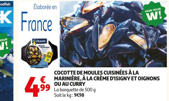 Offre: Cocotte de moules cuisinées à la marinière, à