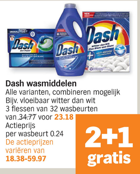 Aanbieding: Dash wasmiddelen vloeibaar witter dan wit