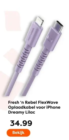 Aanbieding: FlexWave Oplaadkabel voor iPhone Dreamy Lilac