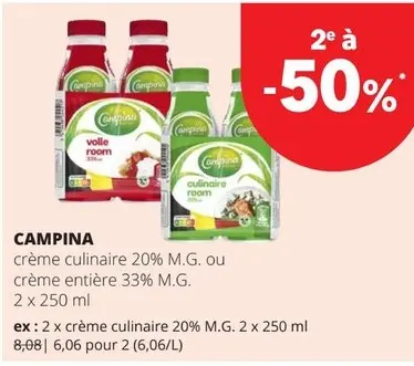 Offre: Crème culinaire 20% M.G. ou crème entière 33% M.G.