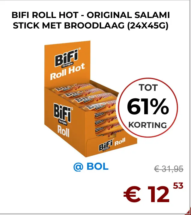 Aanbieding: Bifi roll hot - original salami stick met broodlaag