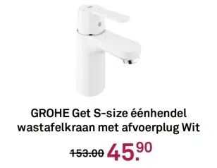 Aanbieding: Get S-size éénhendel wastafelkraan met afvoerplug Wit