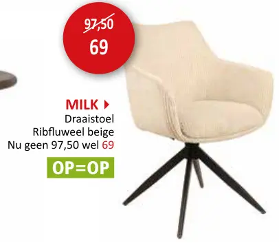 Aanbieding: Milk Draaistoel Ribfluweel beige