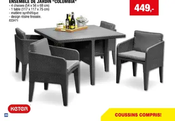 Offre: Keter Columbia ensemble de jardin avec 4 chaises gris