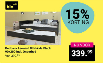 Aanbieding: Bedbank Leonard BLN-kids Black 90x200 incl. Onderbed