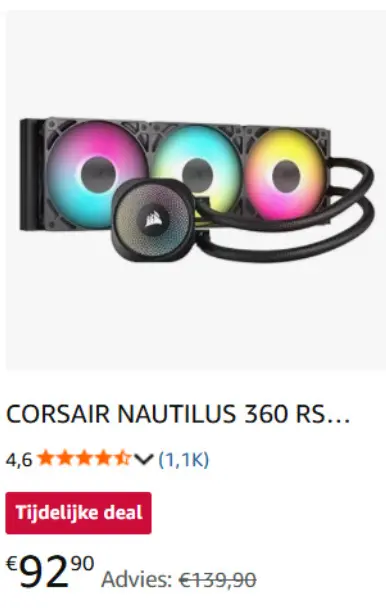 Promotie: CORSAIR NAUTILUS 360 RS Vloeistofkoeler
