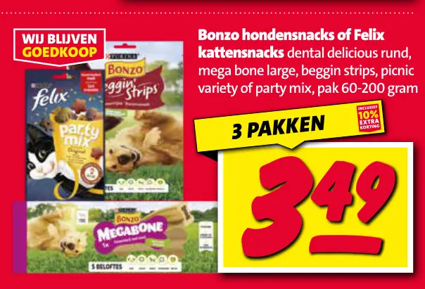 Aanbieding: Bonzo hondensnacks of Felix kattensnacks