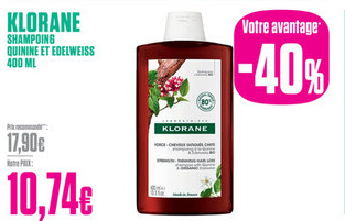 Offre: Klorane Shampoing Quinine et Edelweiss 400ml