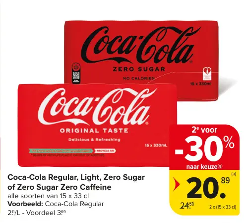 Promotie: Coca-Cola Regular, Light, Zero Sugar of Zero 