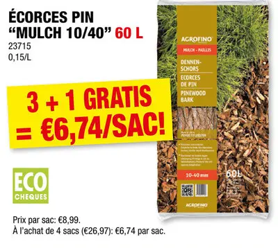 Offre: Paillis écorces 10-40 mm 60l pin