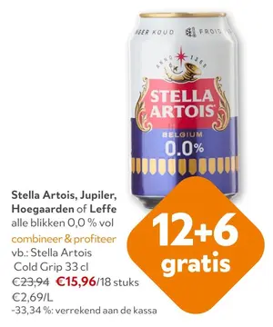 Aanbieding: Stella Artois, Jupiler, Hoegaarden of Leffe