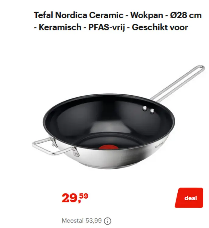 Aanbieding: Tefal Nordica Ceramic - Wokpan - Ø28 cm - Keramisch
