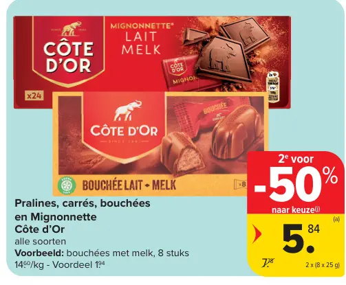 Promotie: Pralines, carrés, bouchées en Mignonnette
