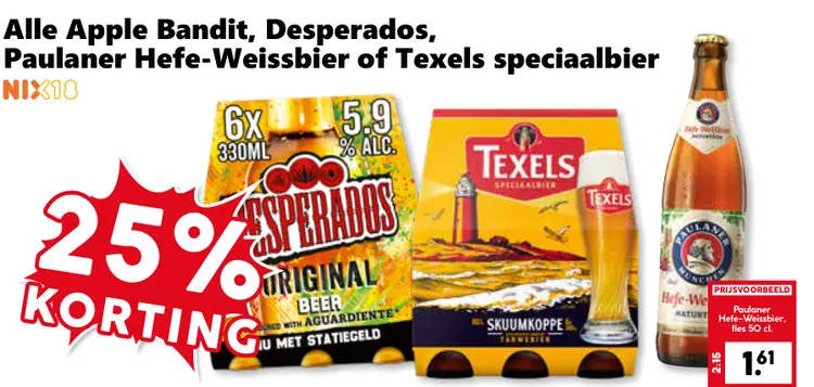 Aanbieding: Apple Bandit, Desperados, Paulaner Hefe-Weiss