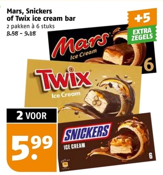 Aanbieding: Mars , Snickers of Twix ice cream bar