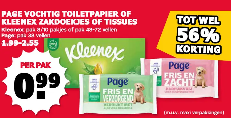 Aanbieding: Vochtig toiletpapier of zakdoekjes of tissues