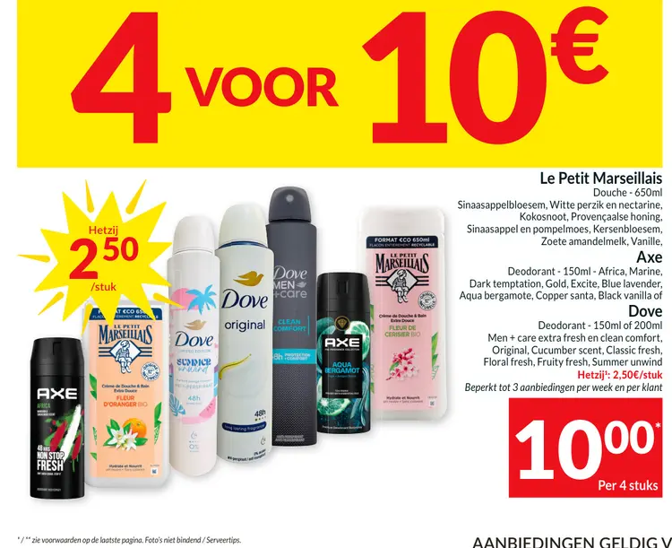 Promotie: Le Petit Marseillais Douche, Axe Deodorant, Dove
