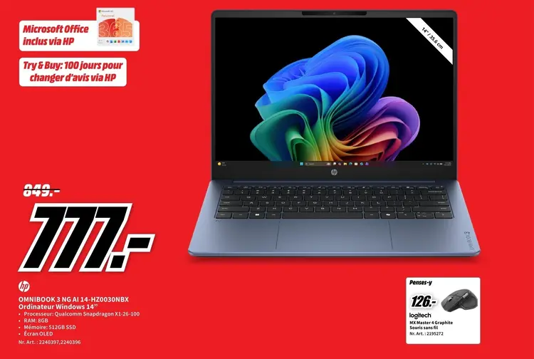 Offre: OMNIBOOK 3 NG AI 14-HZ0030NBX Ordinateur Wind