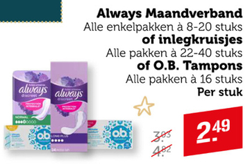 Aanbieding: Always Maandverband of OB tampons