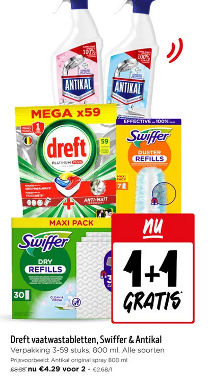 Promotie: Dreft vaatwastabletten, Swiffer & Antikal