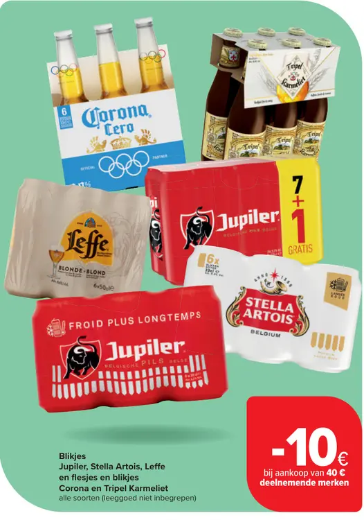 Promotie: Blikjes Jupiler, Stella Artois, Leffe en flesjes en blikjes