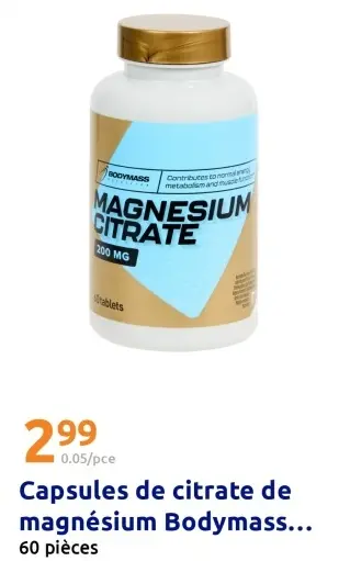 Offre: Capsules de citrate de magnésium Bodymass 200 mg