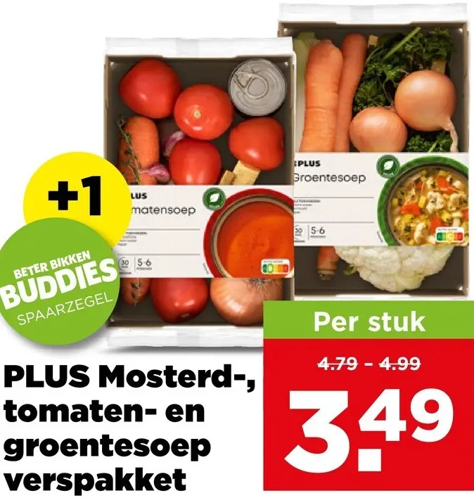 Aanbieding: PLUS Mosterd-, tomaten- en groentesoep verspakket
