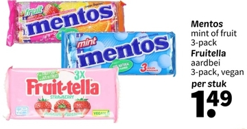 Aanbieding: Mentos Fruitella Strawberry Vegan 3-Pack