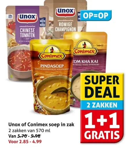 Aanbieding: Unox of Conimex soep in zak