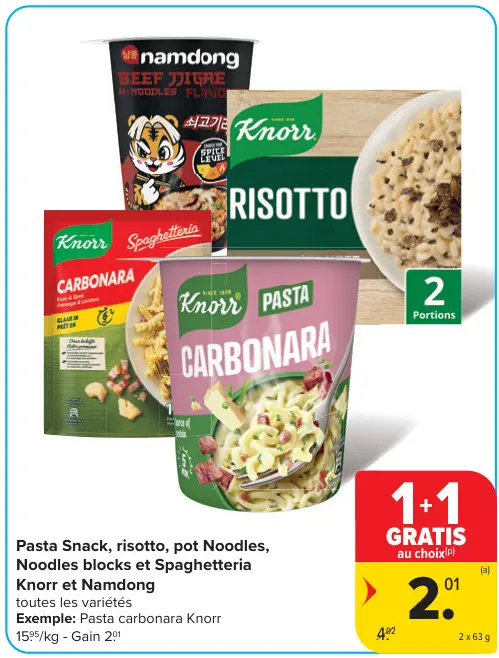 Offre: Pasta Snack, risotto, pot Noodles, Noodles blocks et Spaghetteria