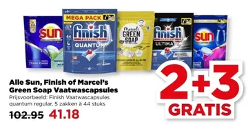 Aanbieding: Alle Sun, Finish of Marcel's Green Soap Vaatwascapsules