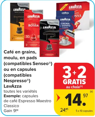 Offre: Café en grains, moulu, en pads ou en capsules