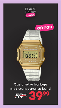 Aanbieding: Casio retro horloge transparant/ goud A168XESG-9AEF