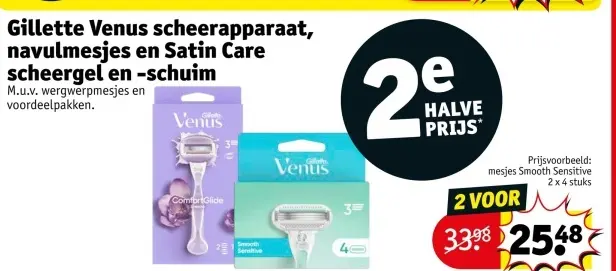 Aanbieding: Gillette Venus scheerapparaat, navulmesjes en Satin Care scheergel en -schuim