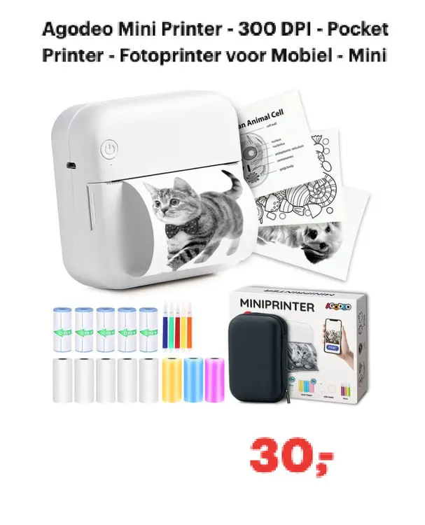 Aanbieding: Agodeo Mini Printer - 300 DPI - Pocket Printe