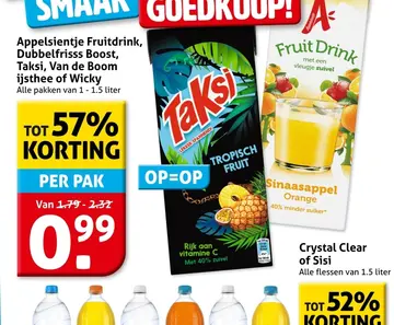 Aanbieding: Appelsientje Fruitdrink, Dubbelfrisss Boost, Taksi Van de Boom ijsthee of Wicky