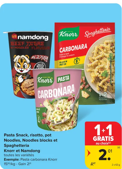 Offre: Pasta Snack, risotto, pot Noodles, Noodles blocks et Spaghetteria