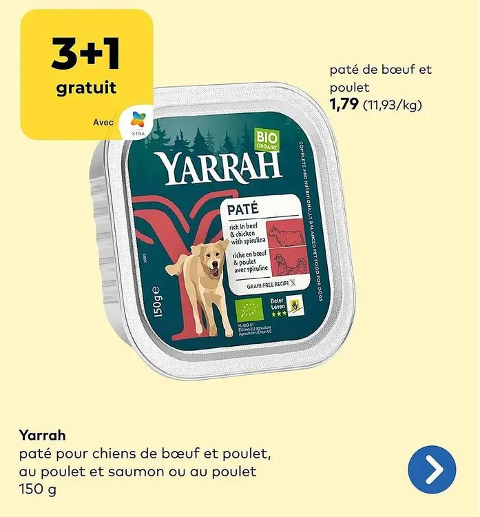 Offre: Yarrah paté pour chiens de bœuf et poulet