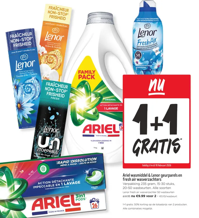 Promotie: Ariel wasmiddel & Lenor geurparels en fresh air wasverzachters