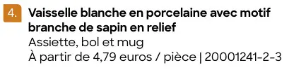 Offre: Vaisselle blanche en porcelaine avec motif branche de sapin en relief