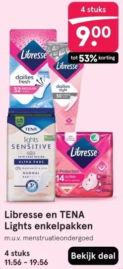 Aanbieding: Libresse en TENA Lights enkelpakken