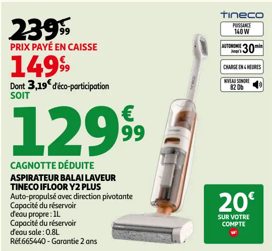 Promotie: Aspirateur balai laveur Tineco ifloor y2 plus