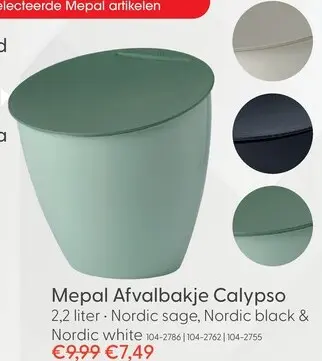 Aanbieding: Mepal afvalbakjes calypso 2,2 liter nordic white