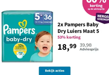 Aanbieding: 2x Pampers Baby Dry Luiers Maat 5