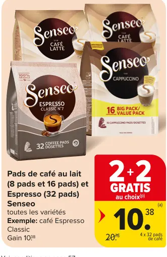 Offre: Pads de café au lait et Espresso Senseo
