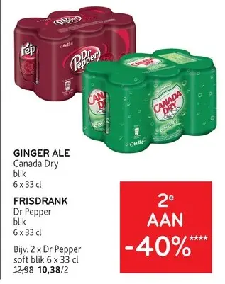 Promotie: GINGER ALE Canada Dry FRISDRANK Dr Pepper
